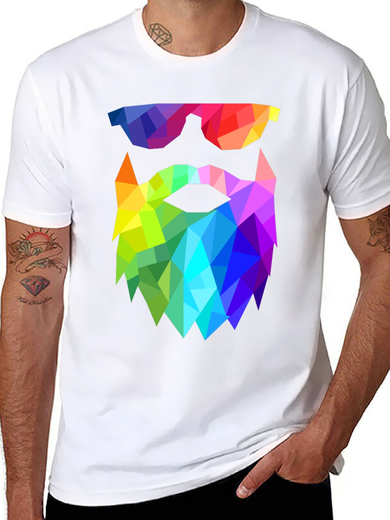 Geometric Beard T-Shirt - Rainbow Triangle Design