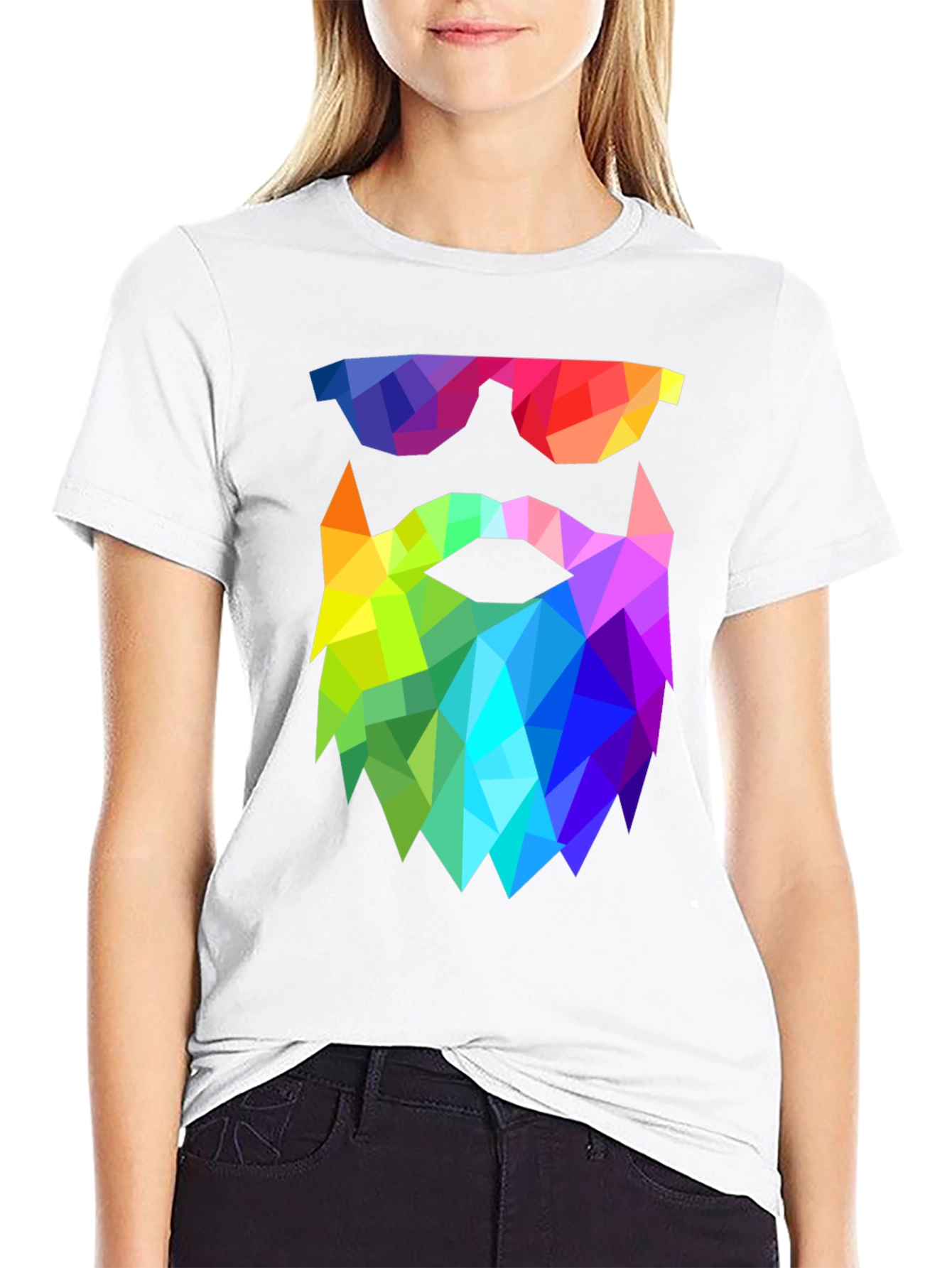 Geometric Beard T-Shirt - Rainbow Triangle Design