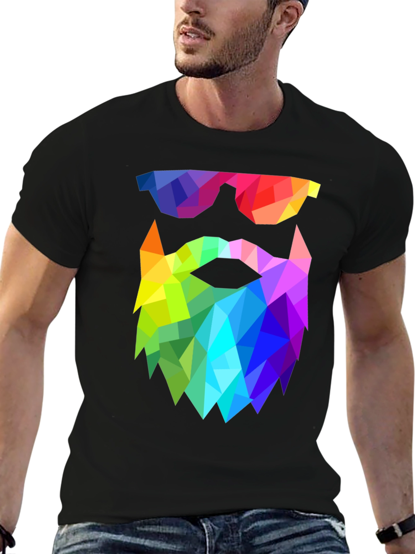 Geometric Beard T-Shirt - Rainbow Triangle Design