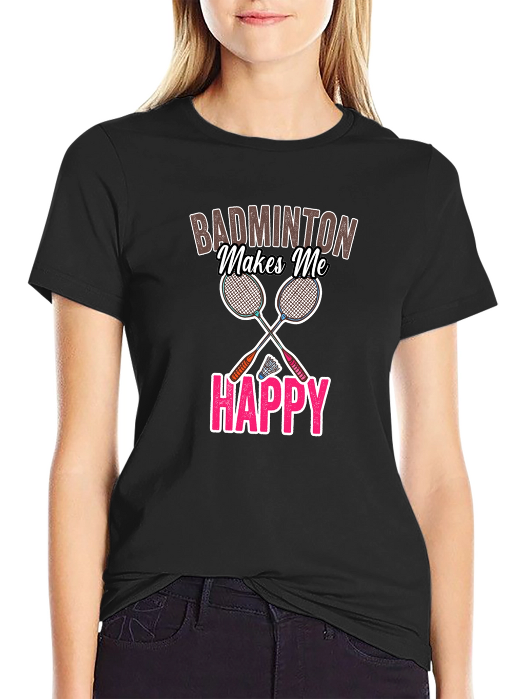 Badminton Makes Me Happy Graphic Tee