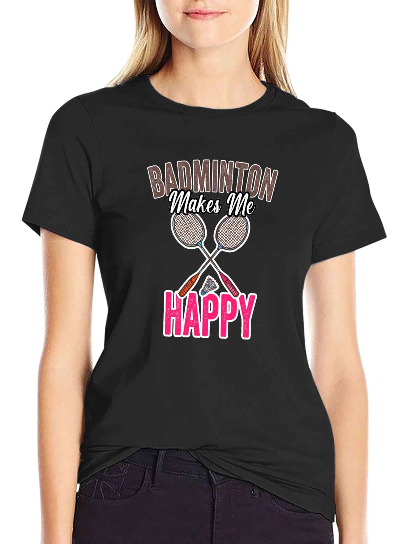 Badminton Makes Me Happy Graphic Tee