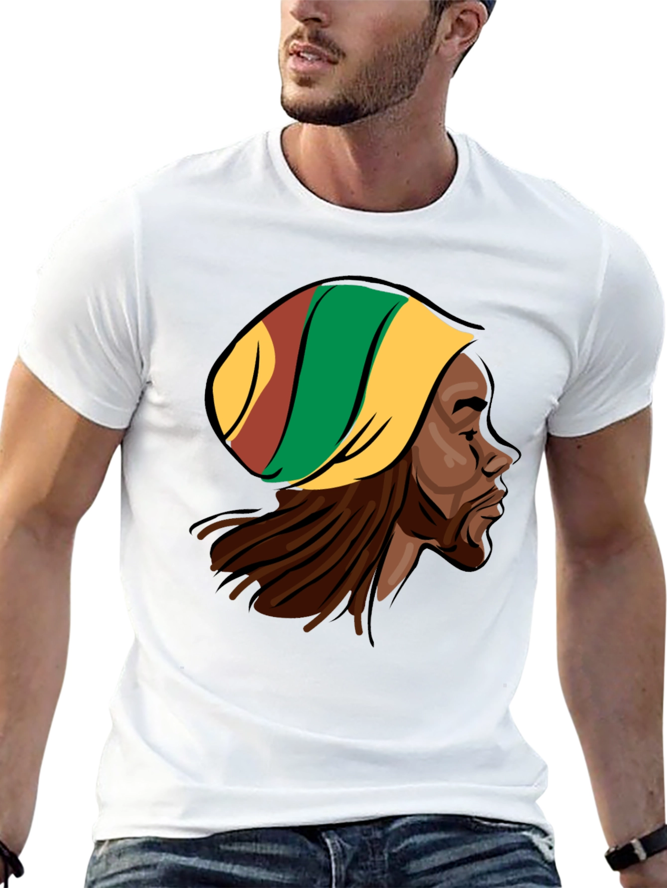 Rasta Man Graphic Tee - Black Cotton Blend