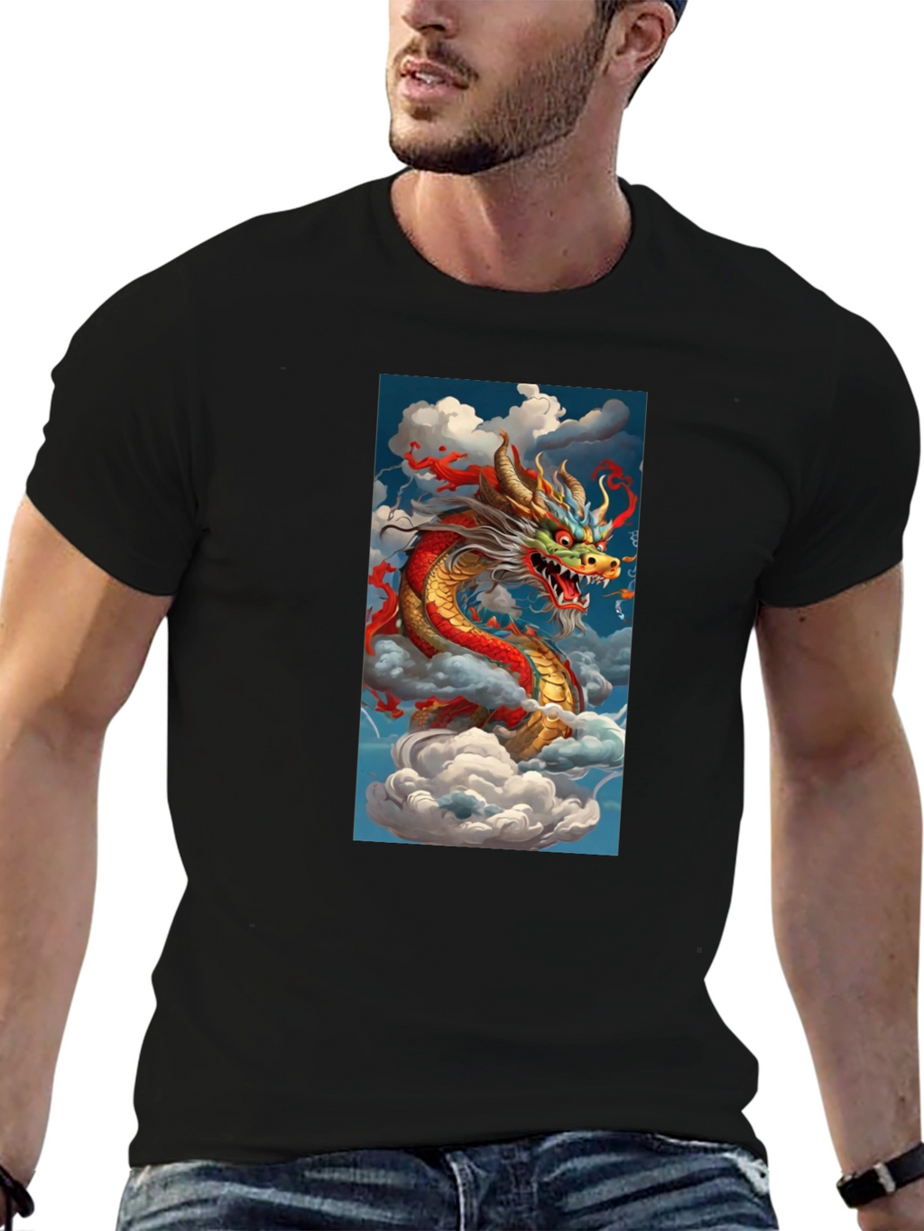 Dragon Graphic Tee - Mens Black Cotton T-Shirt