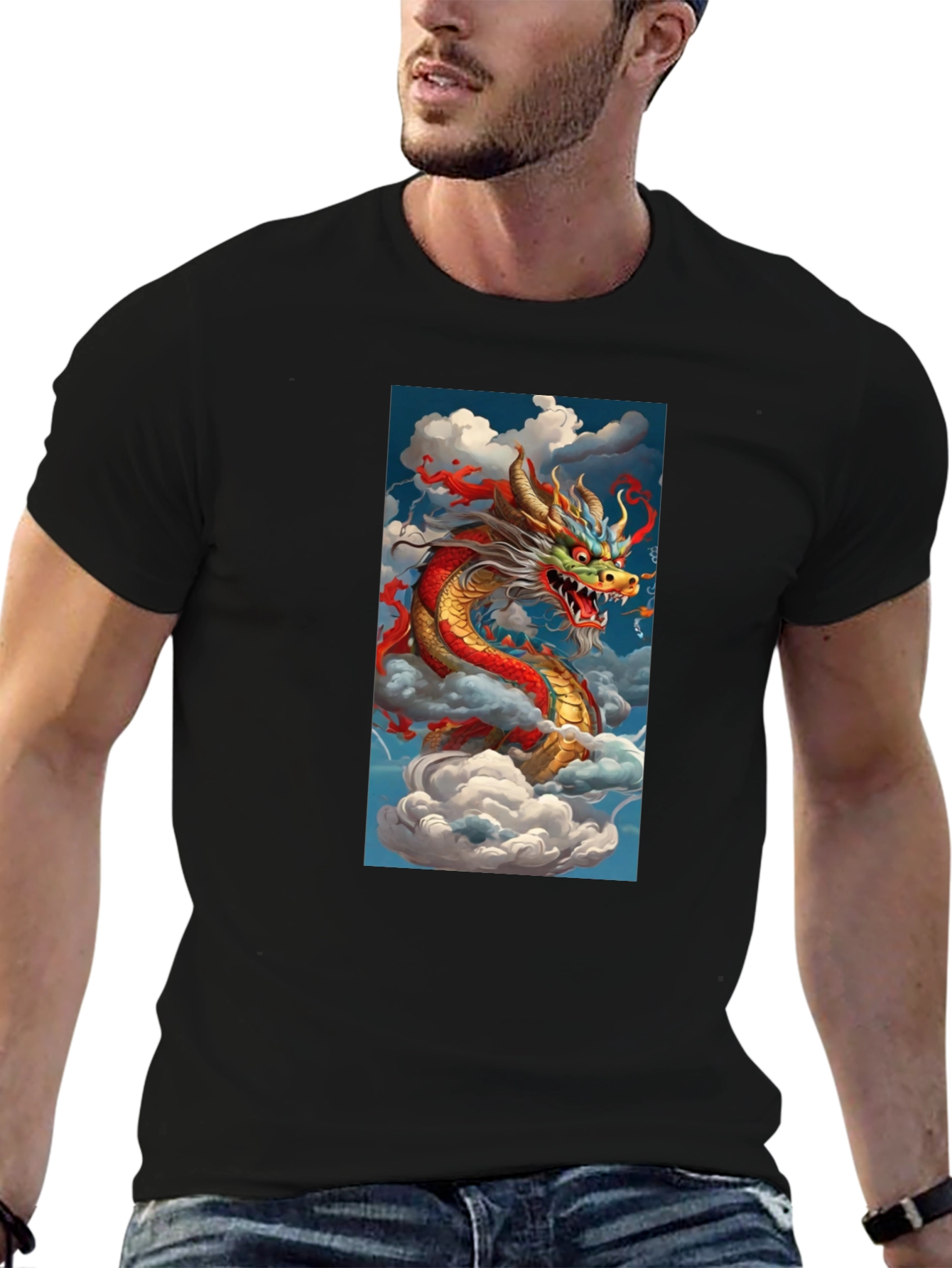 Dragon Graphic Tee - Mens Black Cotton T-Shirt