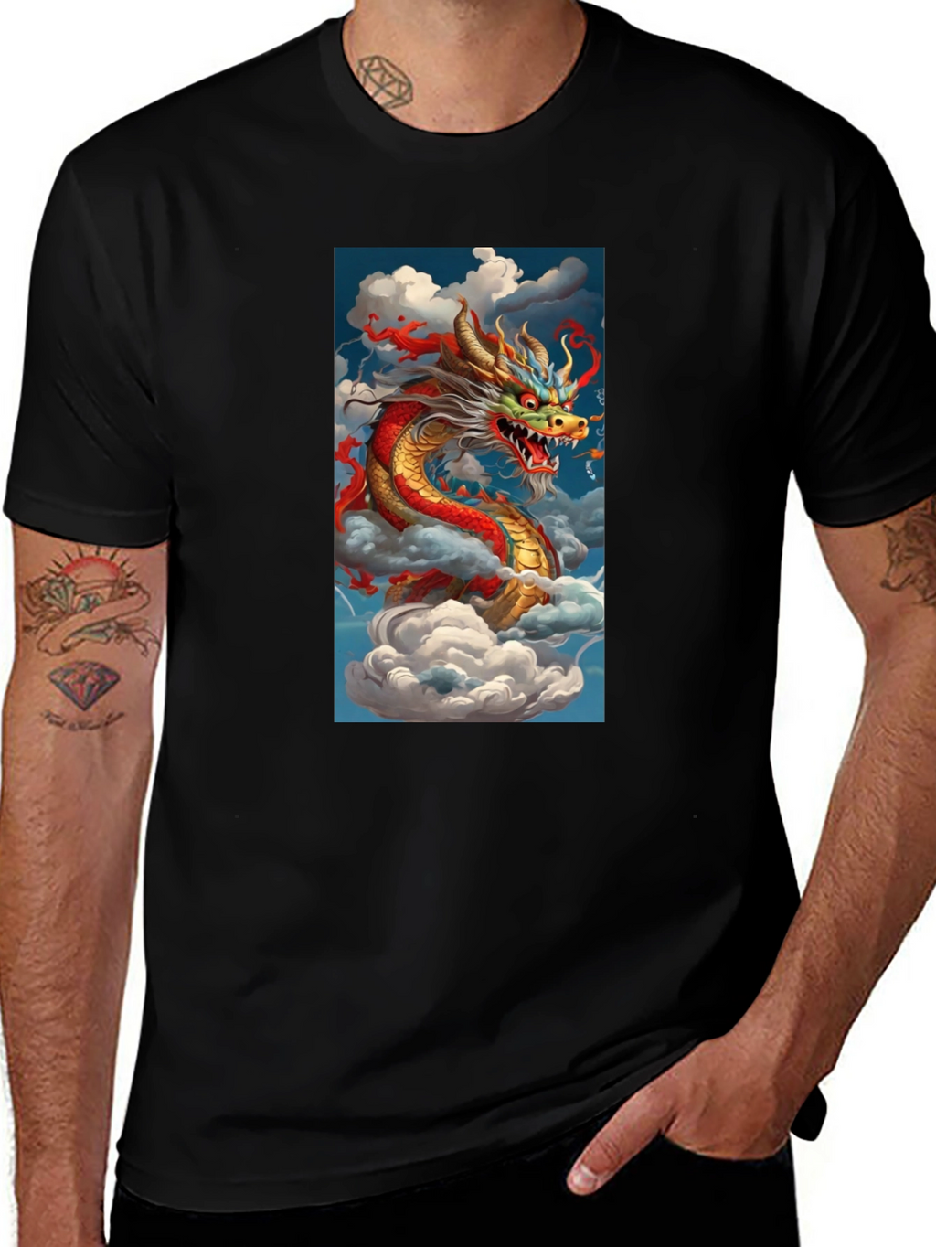 Dragon Graphic Tee - Mens Black Cotton T-Shirt