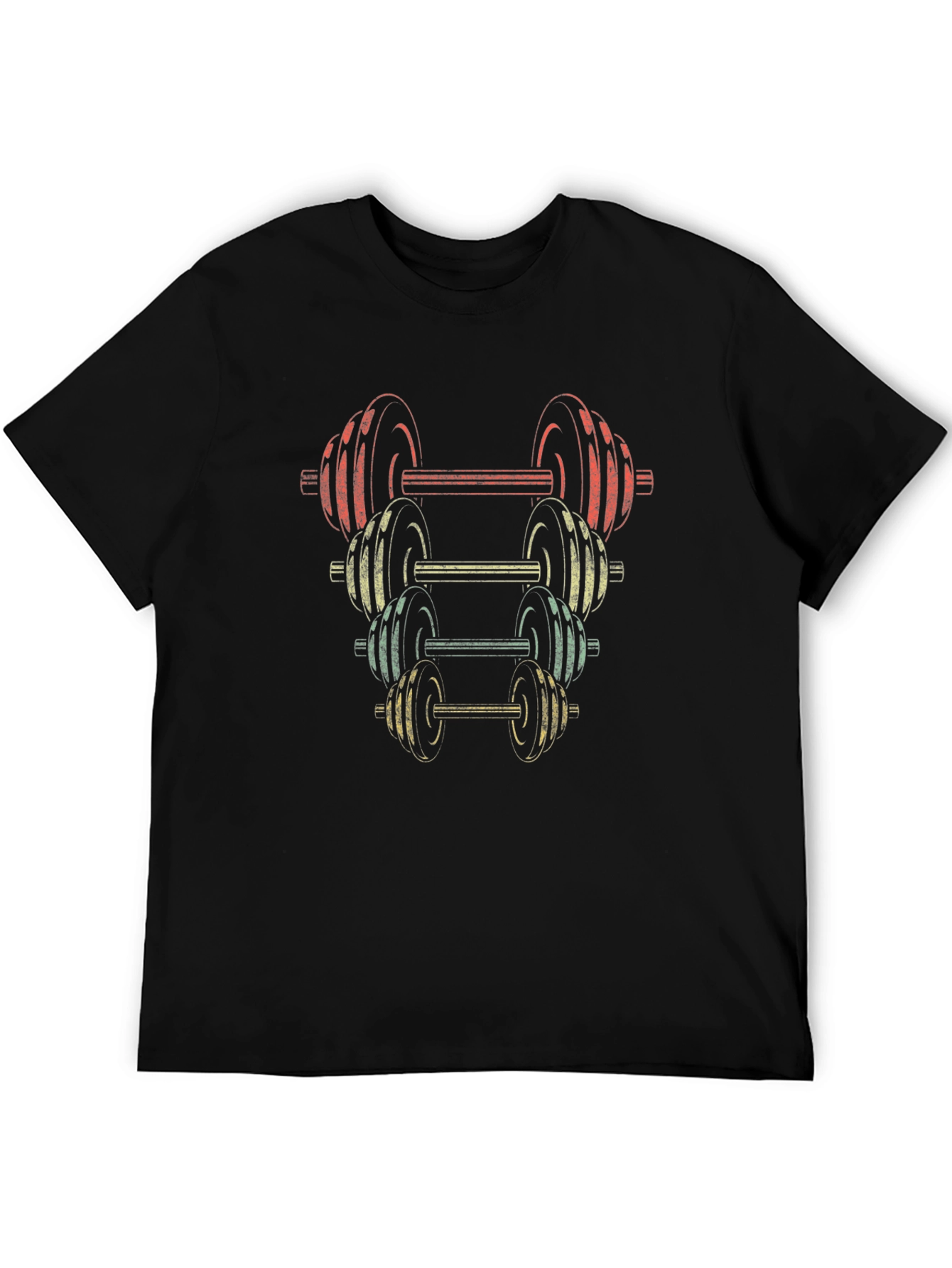 Retro Dumbbell Stack Graphic T-Shirt - Fitness Apparel