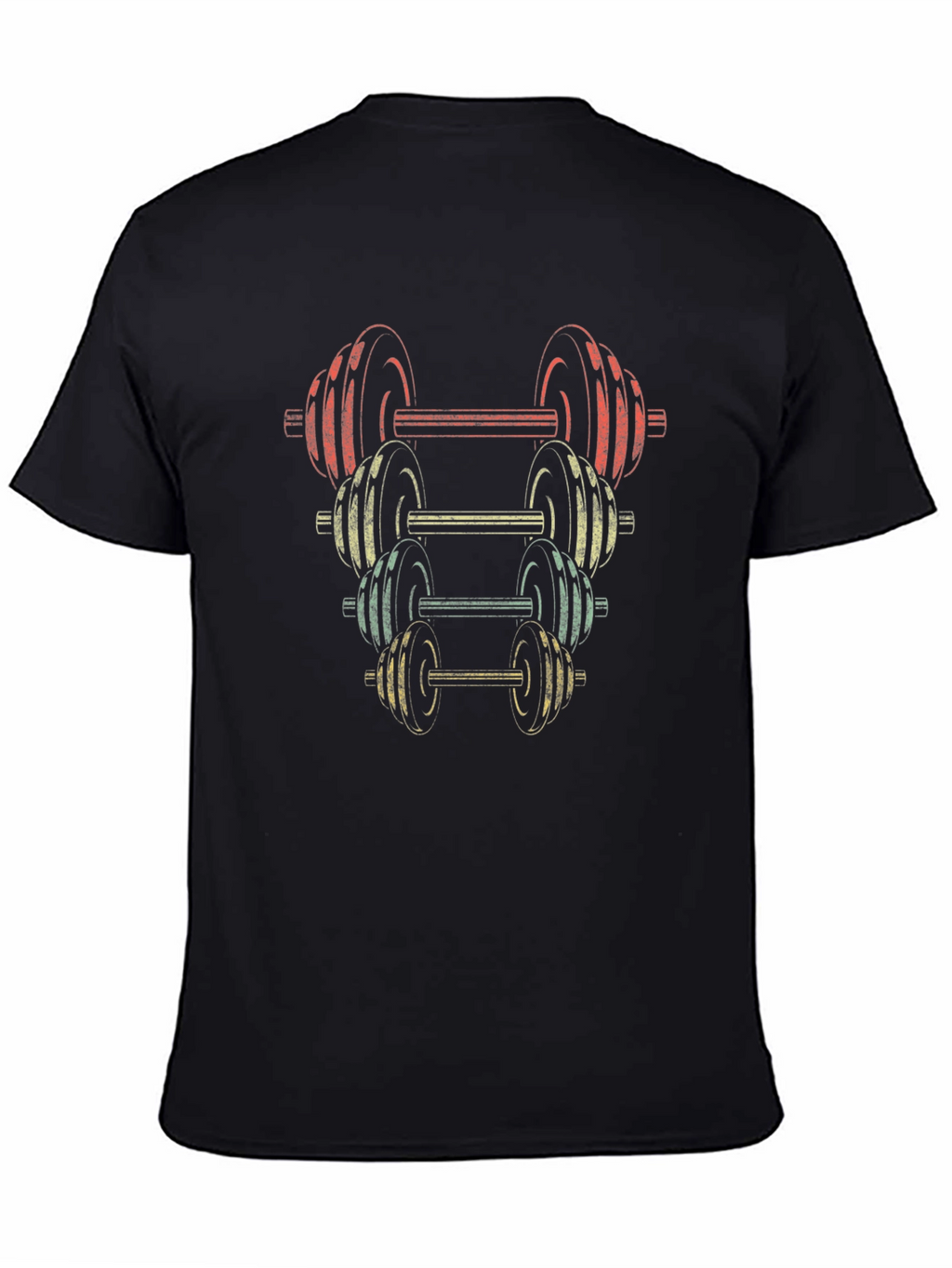 Retro Dumbbell Stack Graphic T-Shirt - Fitness Apparel