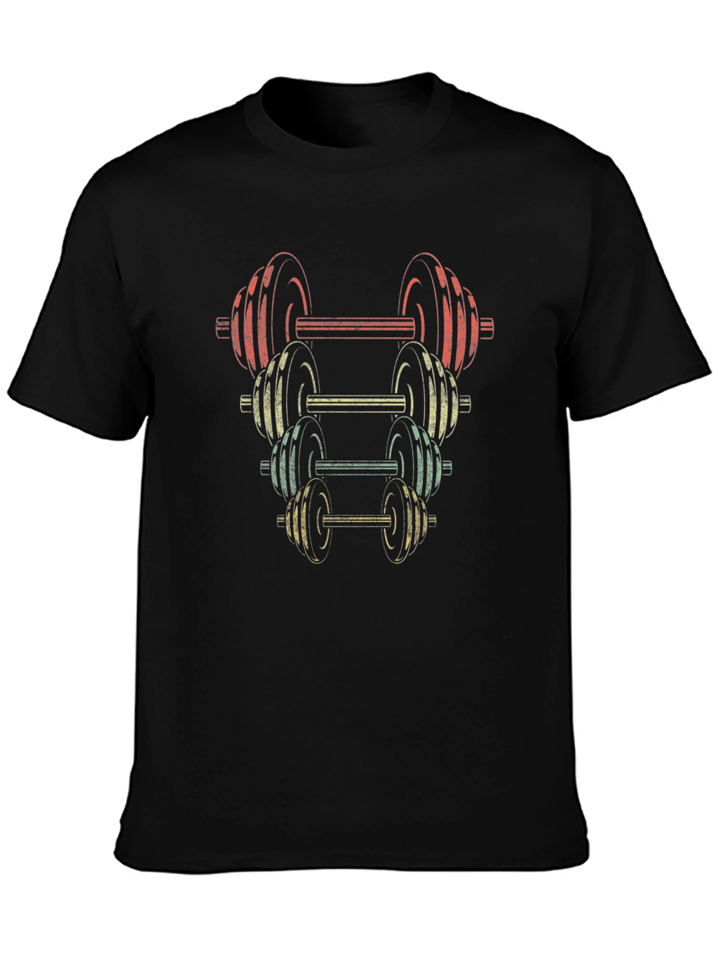 Retro Dumbbell Stack Graphic T-Shirt - Fitness Apparel