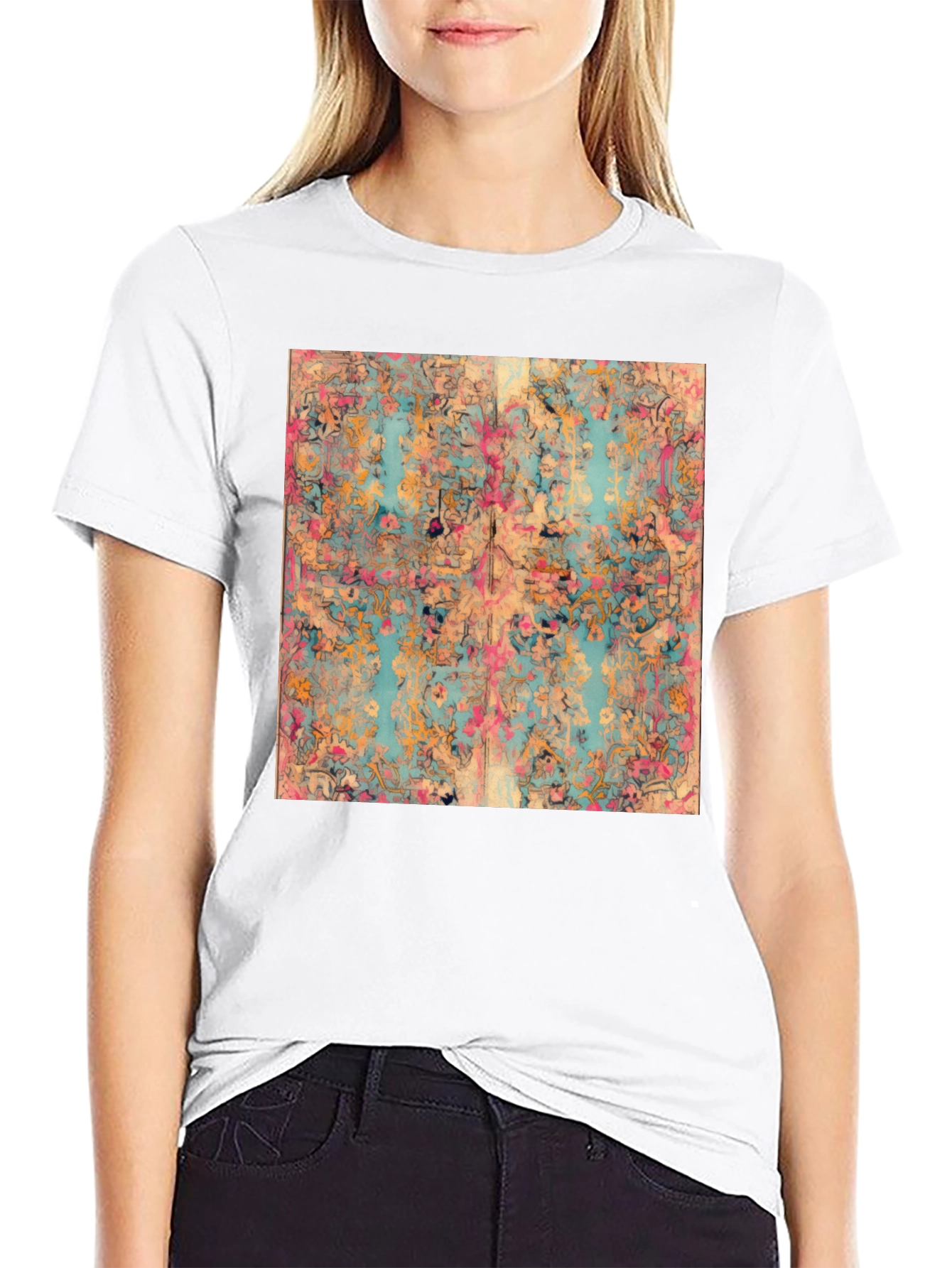 Floral Abstract Print Black T-Shirt