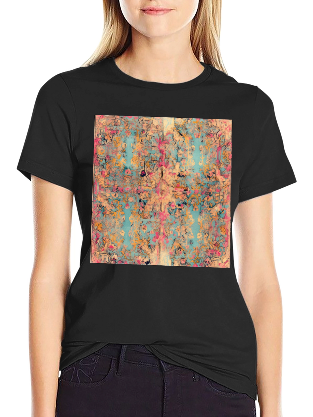 Floral Abstract Print Black T-Shirt