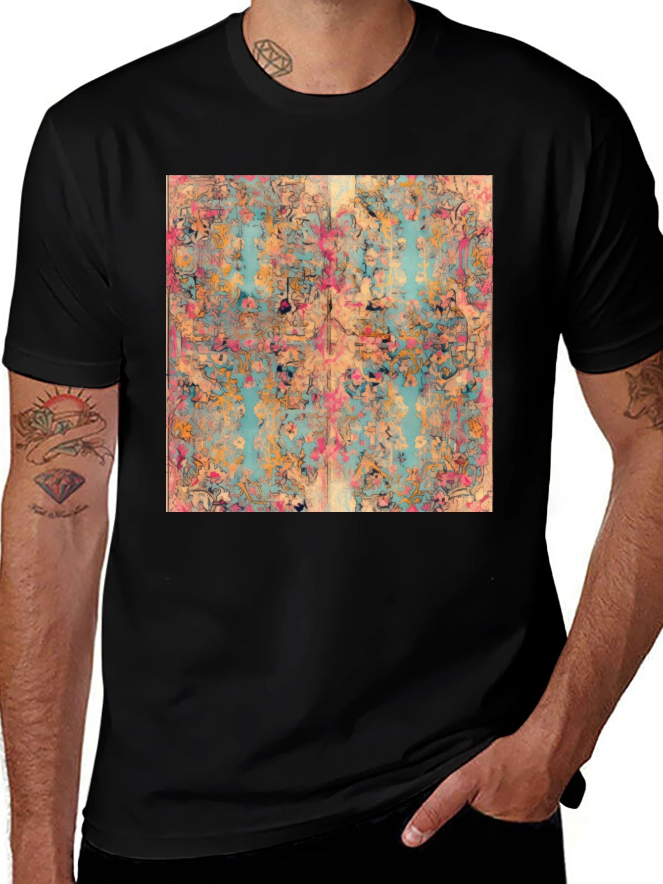 Floral Abstract Print Black T-Shirt