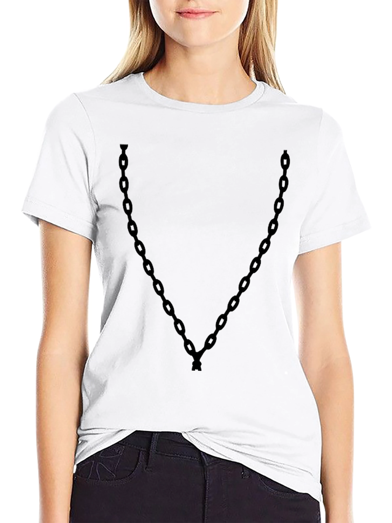 Mens Black Chain Print Graphic Tee