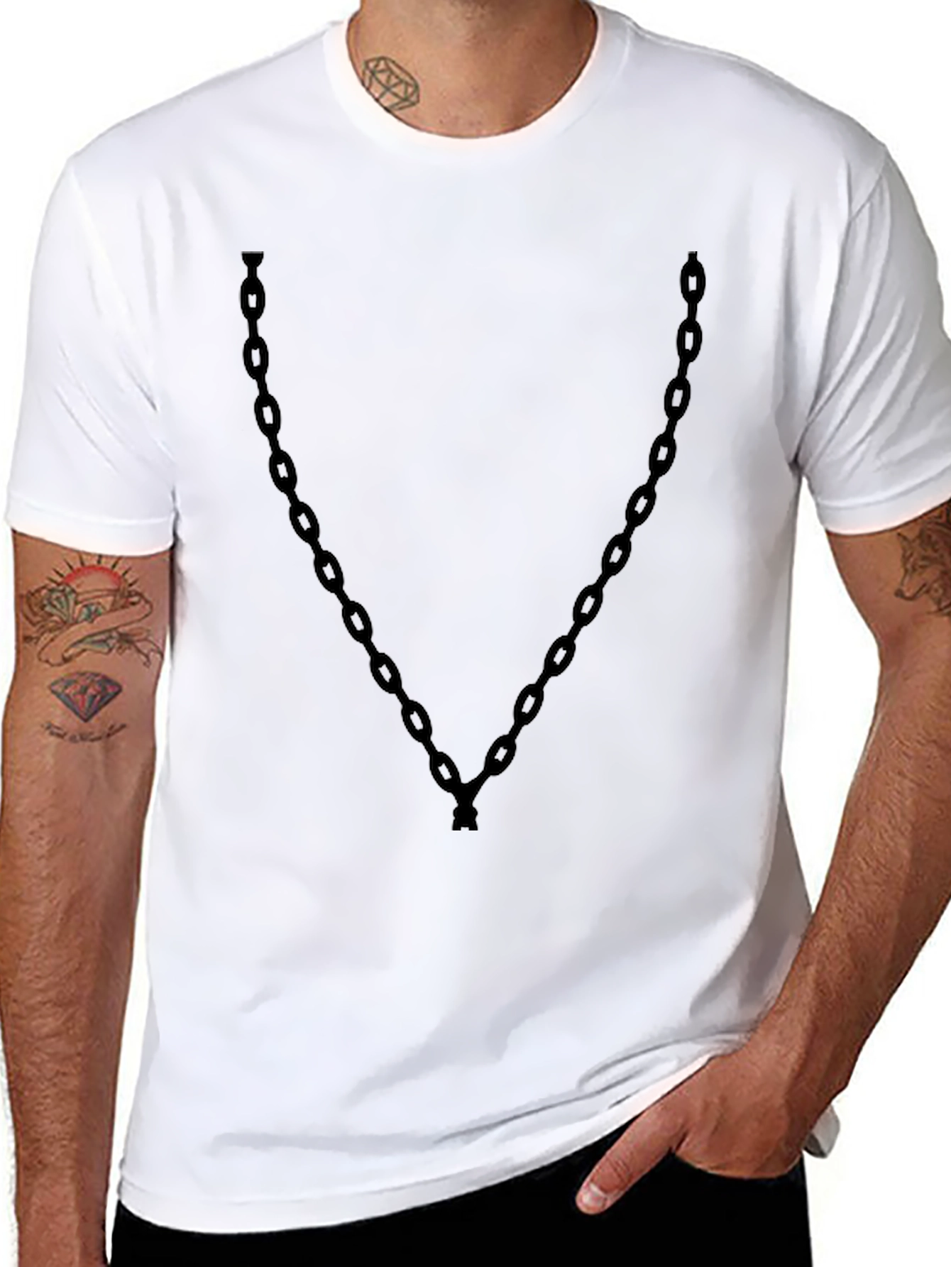 Mens Black Chain Print Graphic Tee