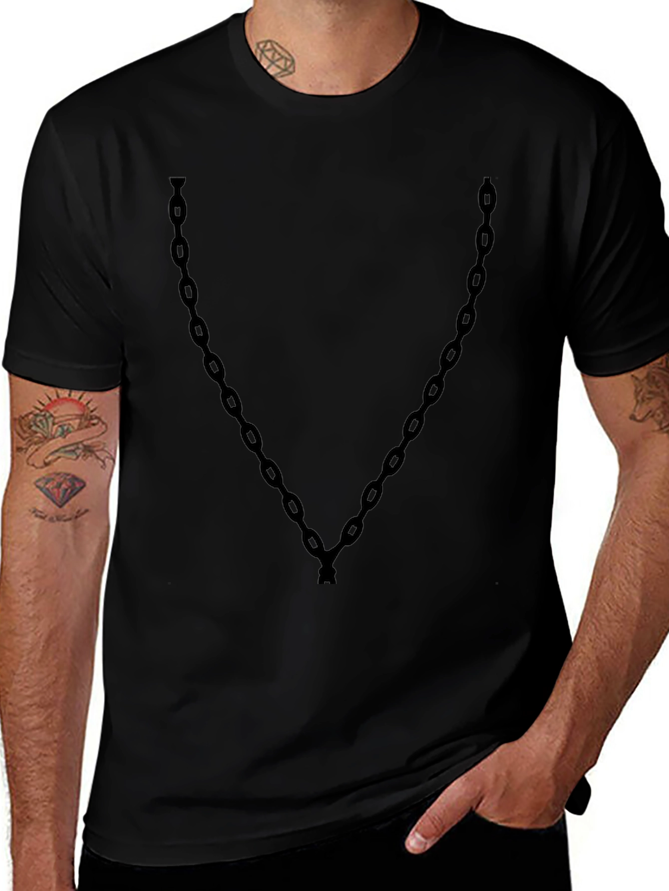 Mens Black Chain Print Graphic Tee