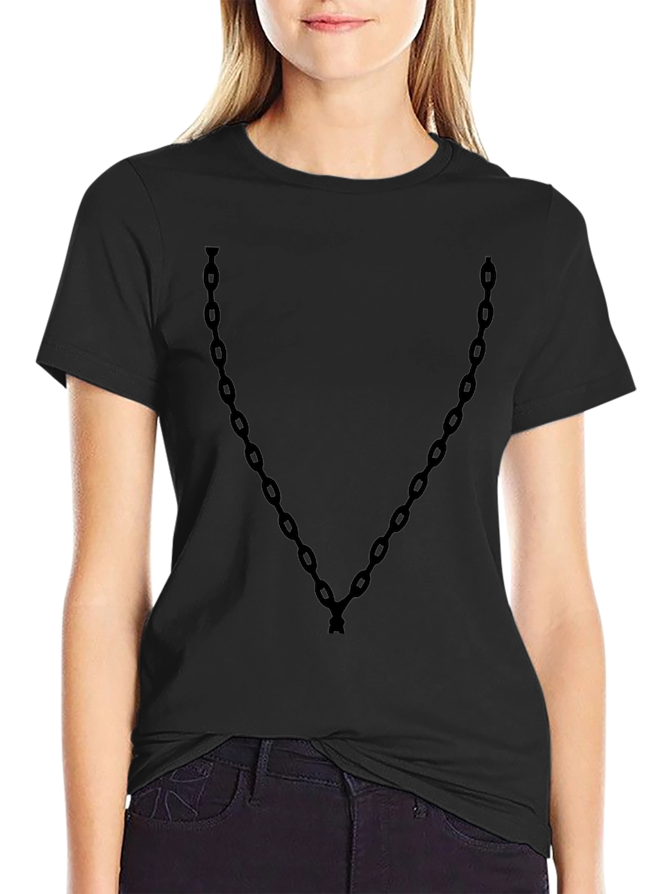 Mens Black Chain Print Graphic Tee