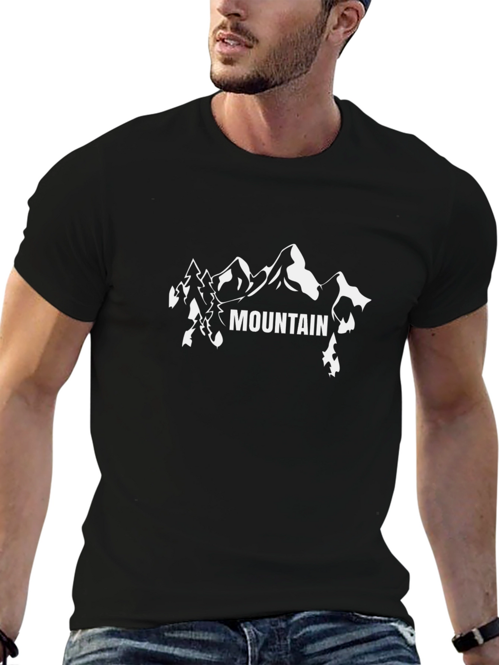 Mountain Graphic Tee - Black Cotton T-Shirt