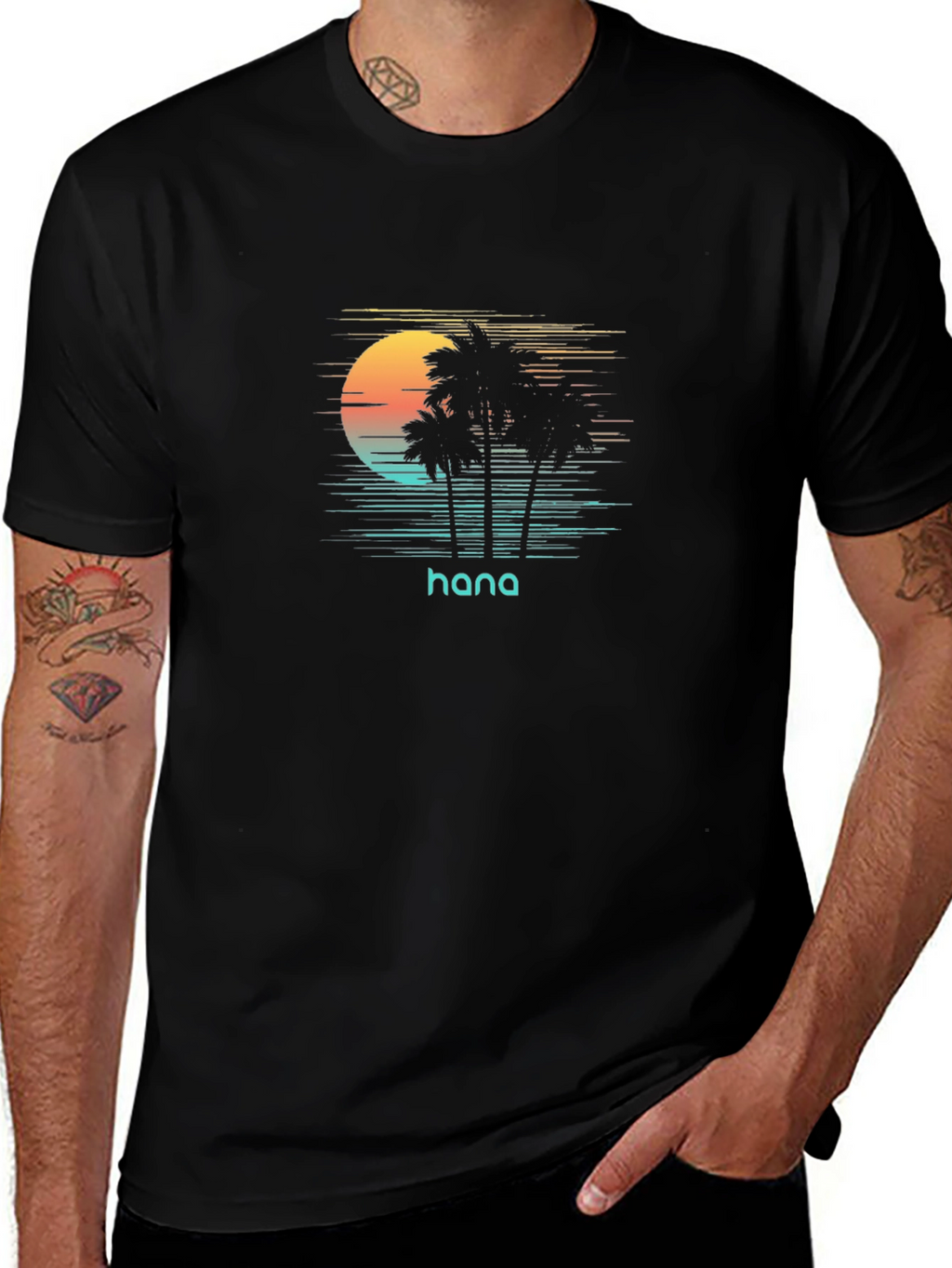 Hana Palm Tree Sunset Graphic Tee - Black