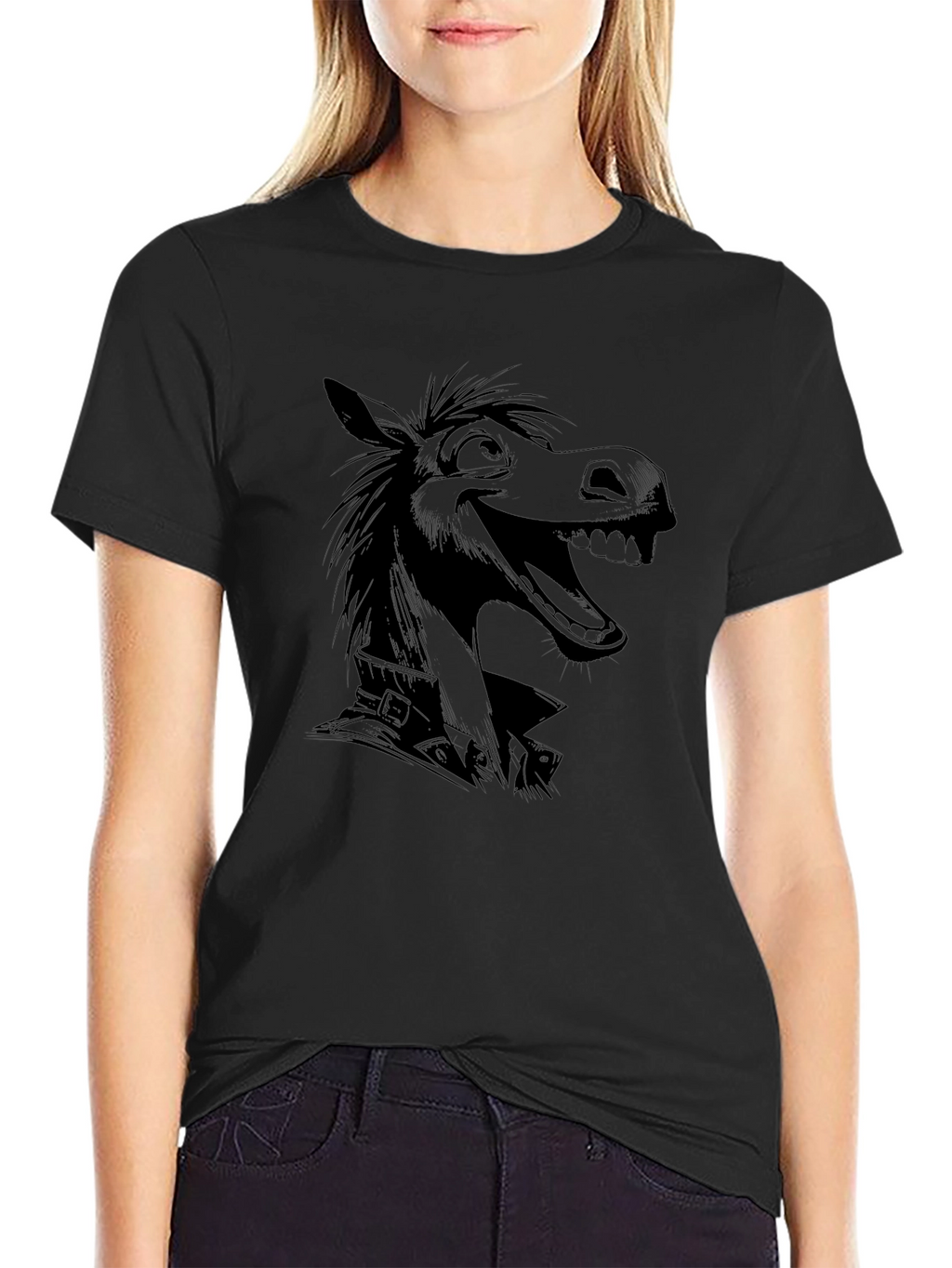 Cartoon Horse Graphic T-Shirt - Mens Black Tee