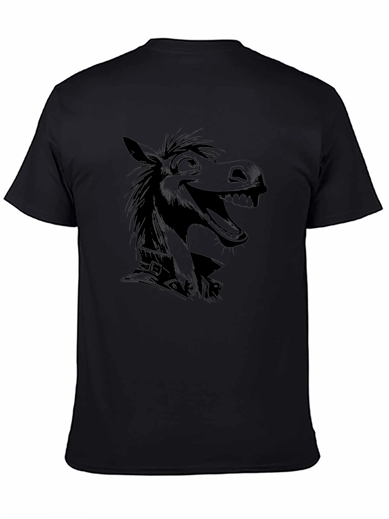 Cartoon Horse Graphic T-Shirt - Mens Black Tee