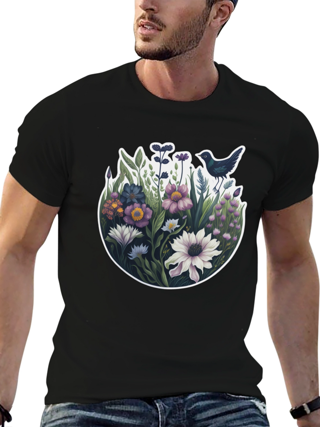 Floral Bird T-Shirt - Nature Inspired Design