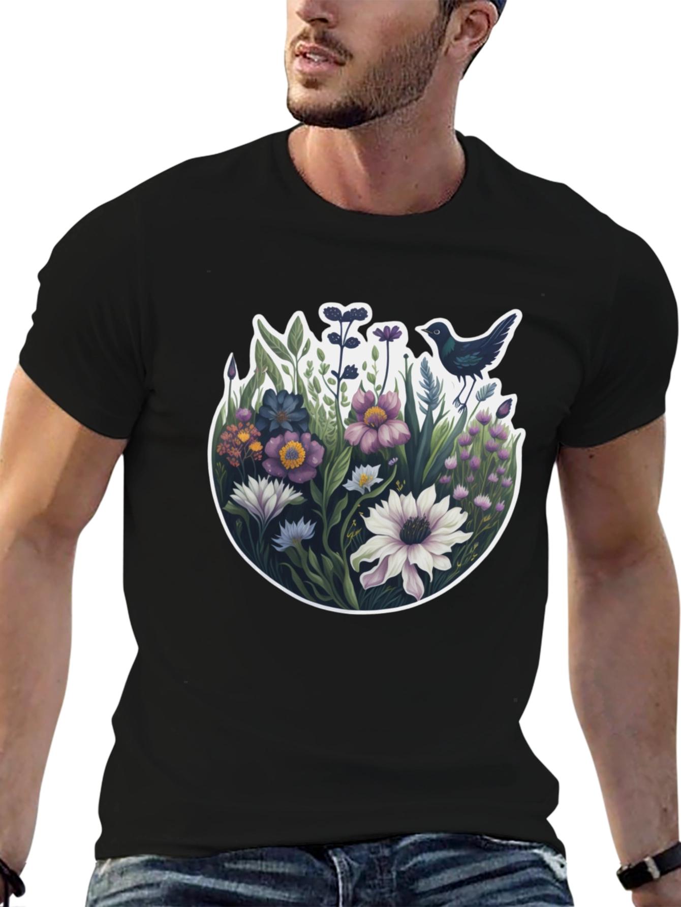 Floral Bird T-Shirt - Nature Inspired Design
