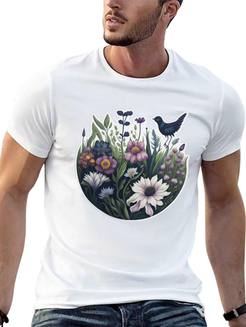Floral Bird T-Shirt - Nature Inspired Design