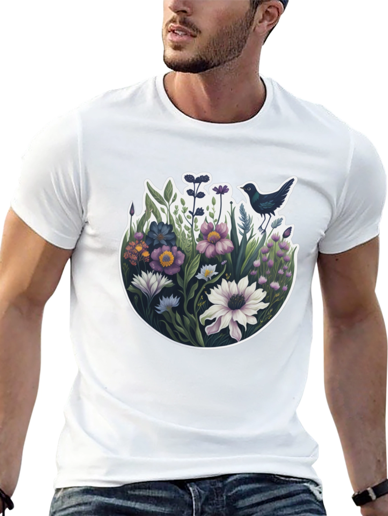 Floral Bird T-Shirt - Nature Inspired Design