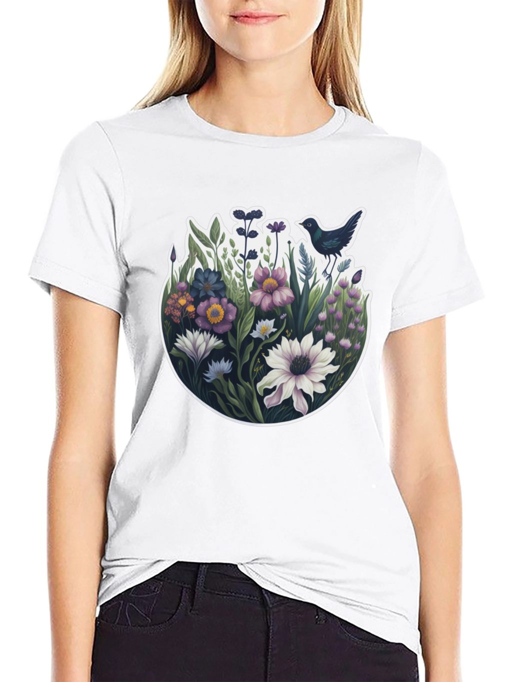 Floral Bird T-Shirt - Nature Inspired Design