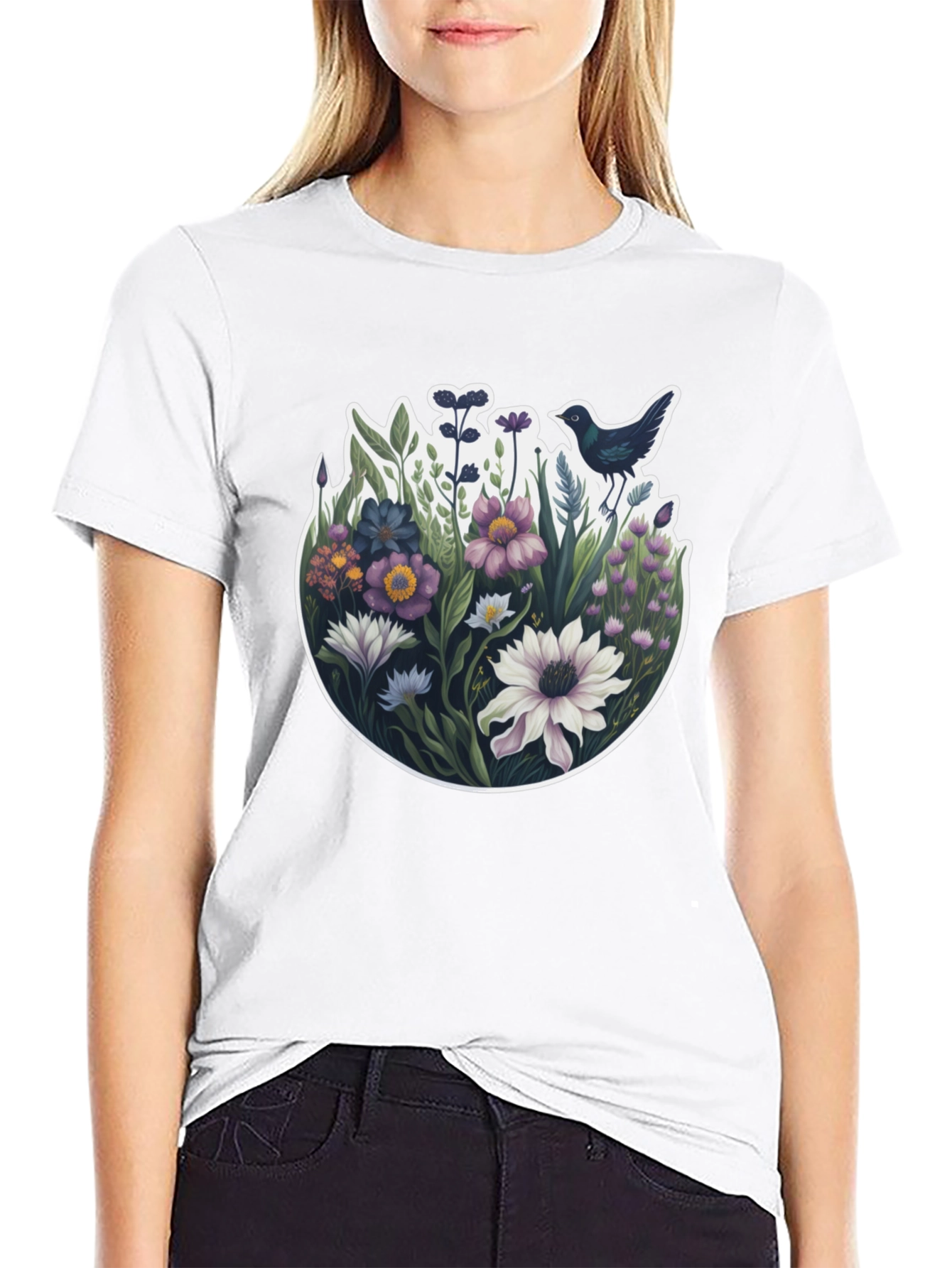 Floral Bird T-Shirt - Nature Inspired Design