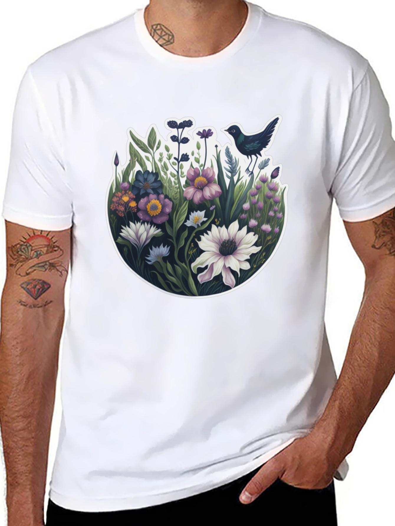 Floral Bird T-Shirt - Nature Inspired Design