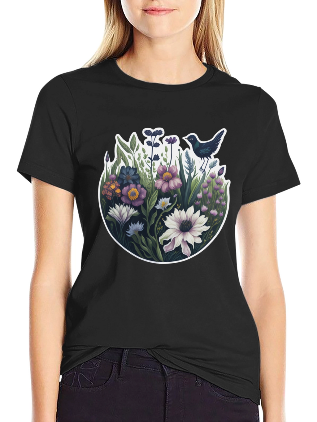 Floral Bird T-Shirt - Nature Inspired Design