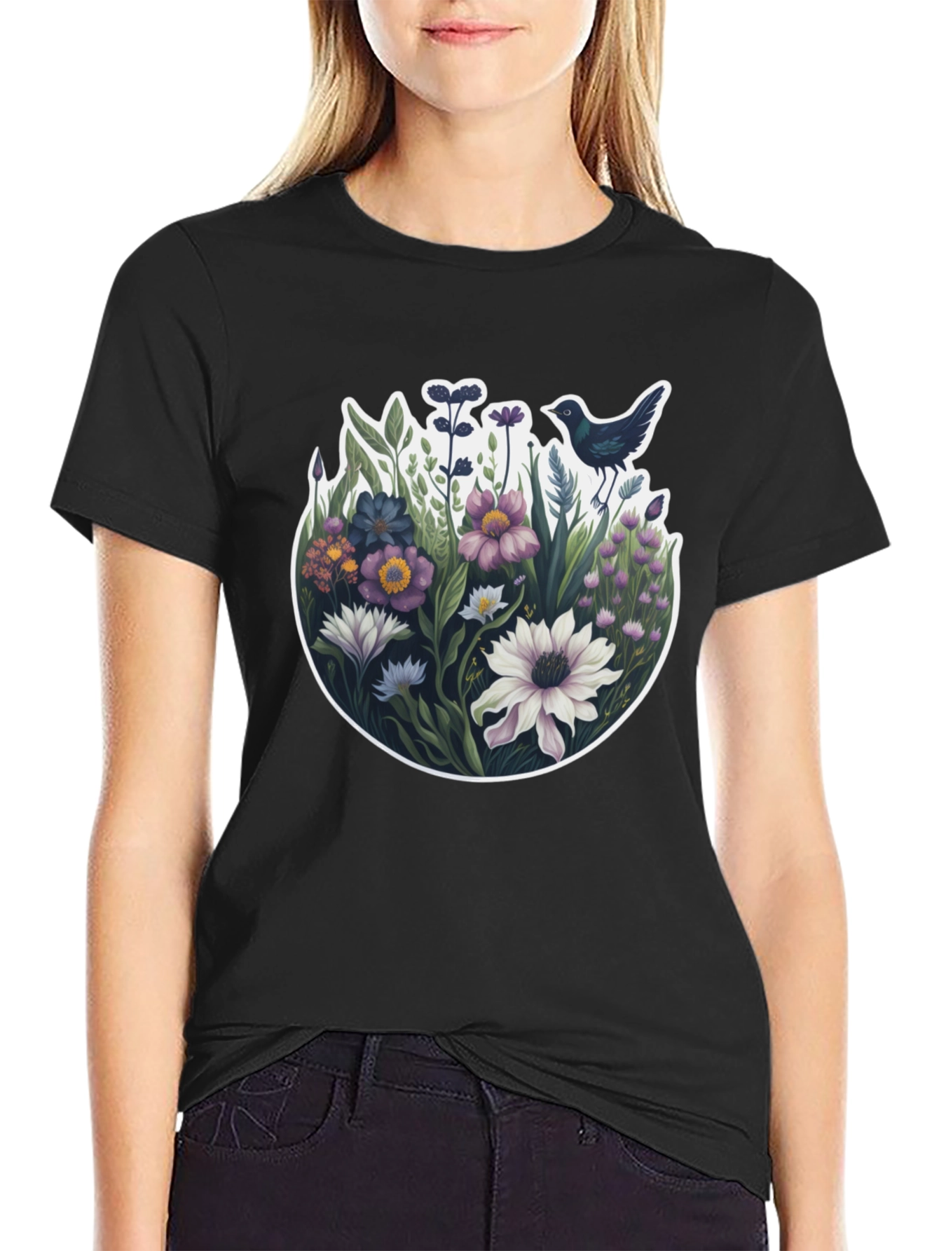 Floral Bird T-Shirt - Nature Inspired Design