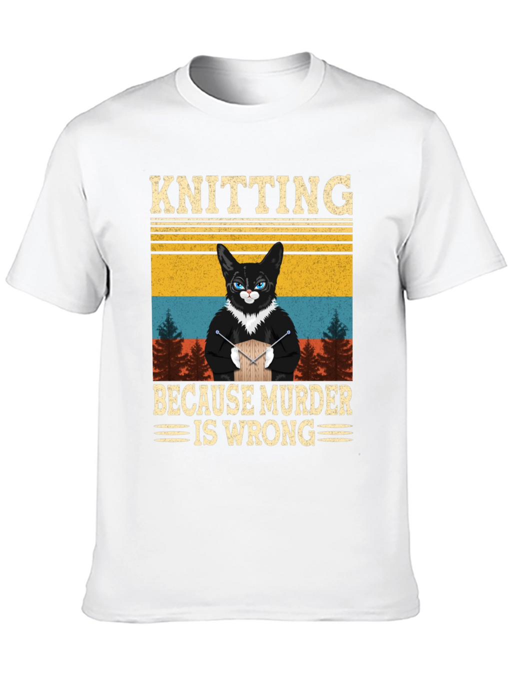 Knitting Because Murder Is Wrong Cat T-Shirt