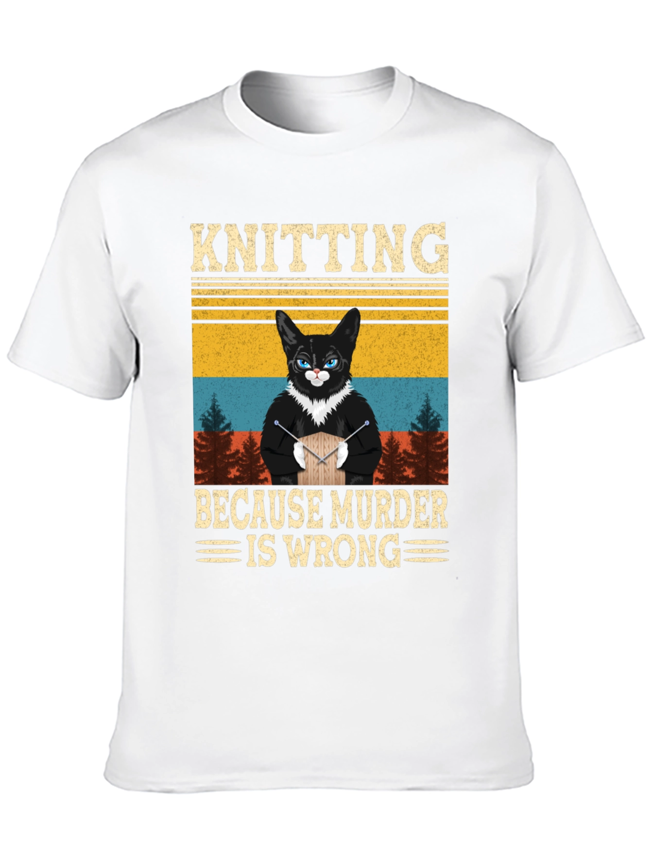Knitting Because Murder Is Wrong Cat T-Shirt