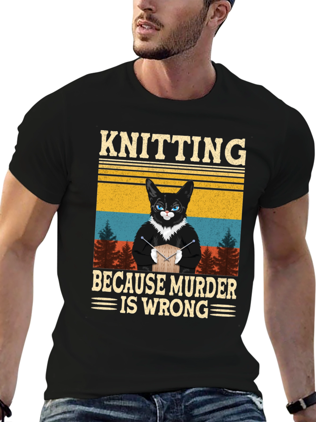 Knitting Because Murder Is Wrong Cat T-Shirt