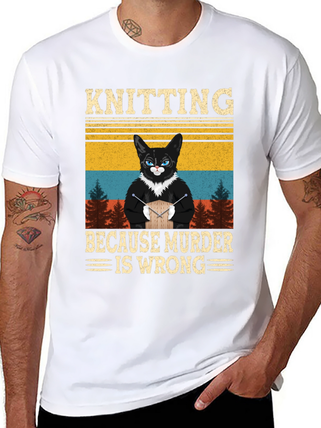 Knitting Because Murder Is Wrong Cat T-Shirt
