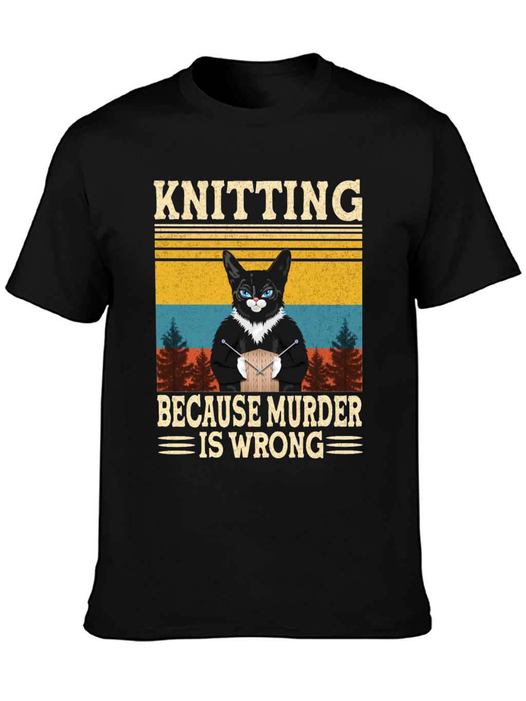 Knitting Because Murder Is Wrong Cat T-Shirt