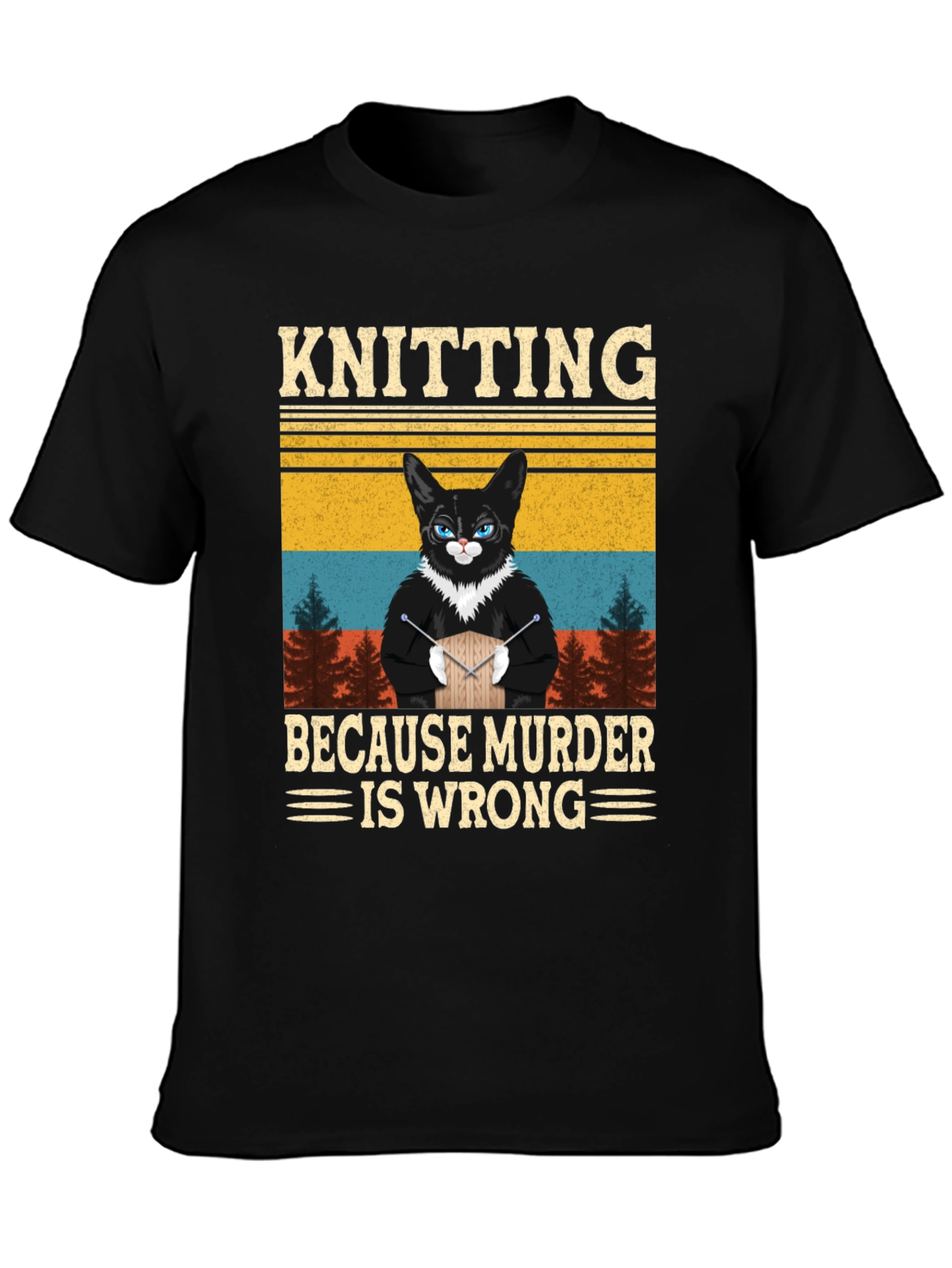 Knitting Because Murder Is Wrong Cat T-Shirt