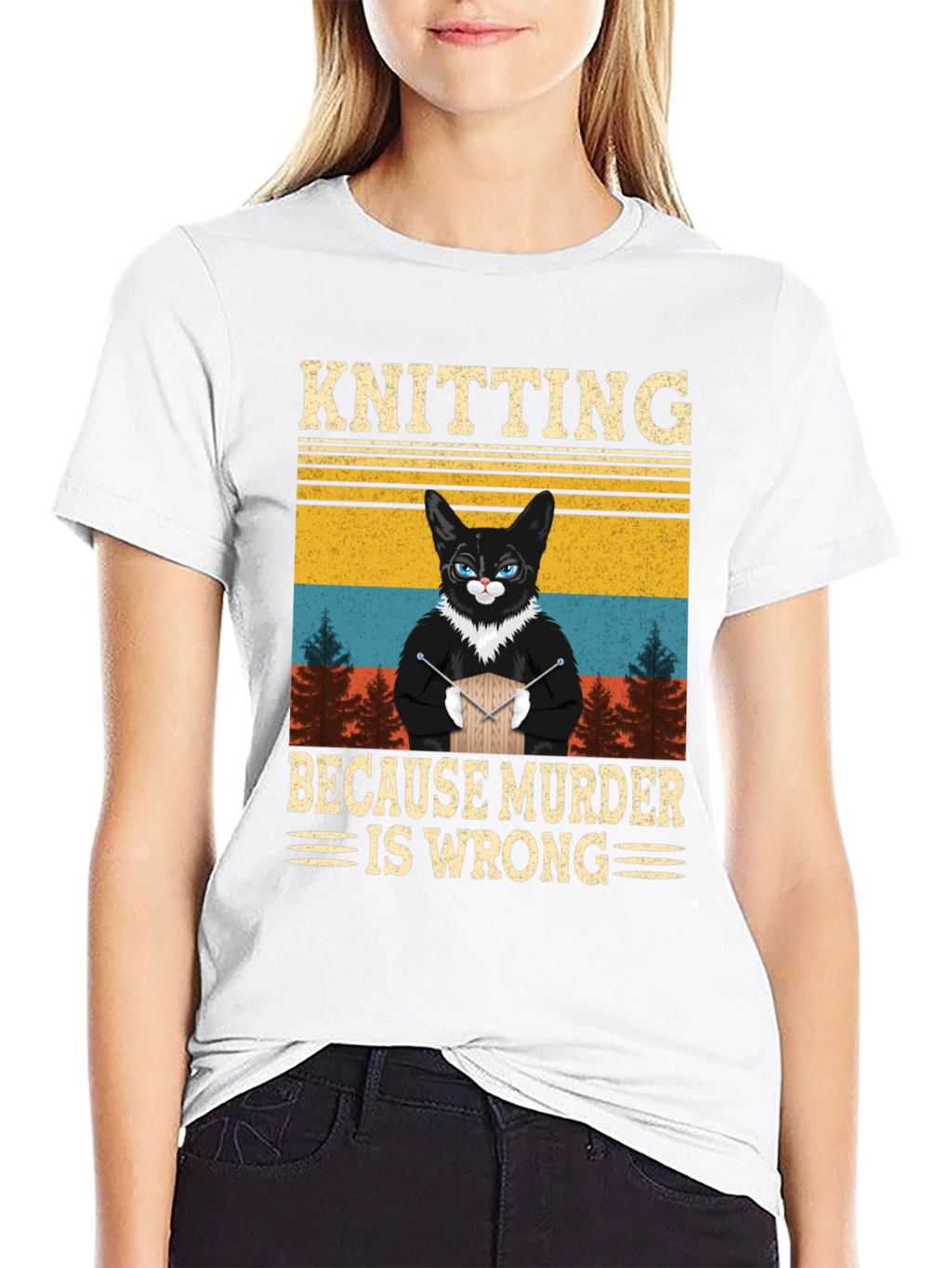 Knitting Because Murder Is Wrong Cat T-Shirt