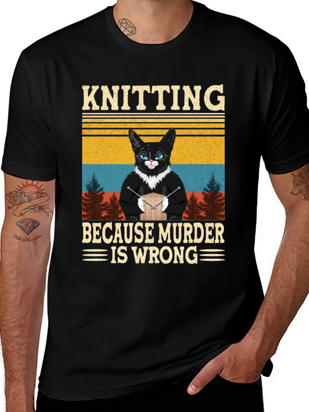 Knitting Because Murder Is Wrong Cat T-Shirt