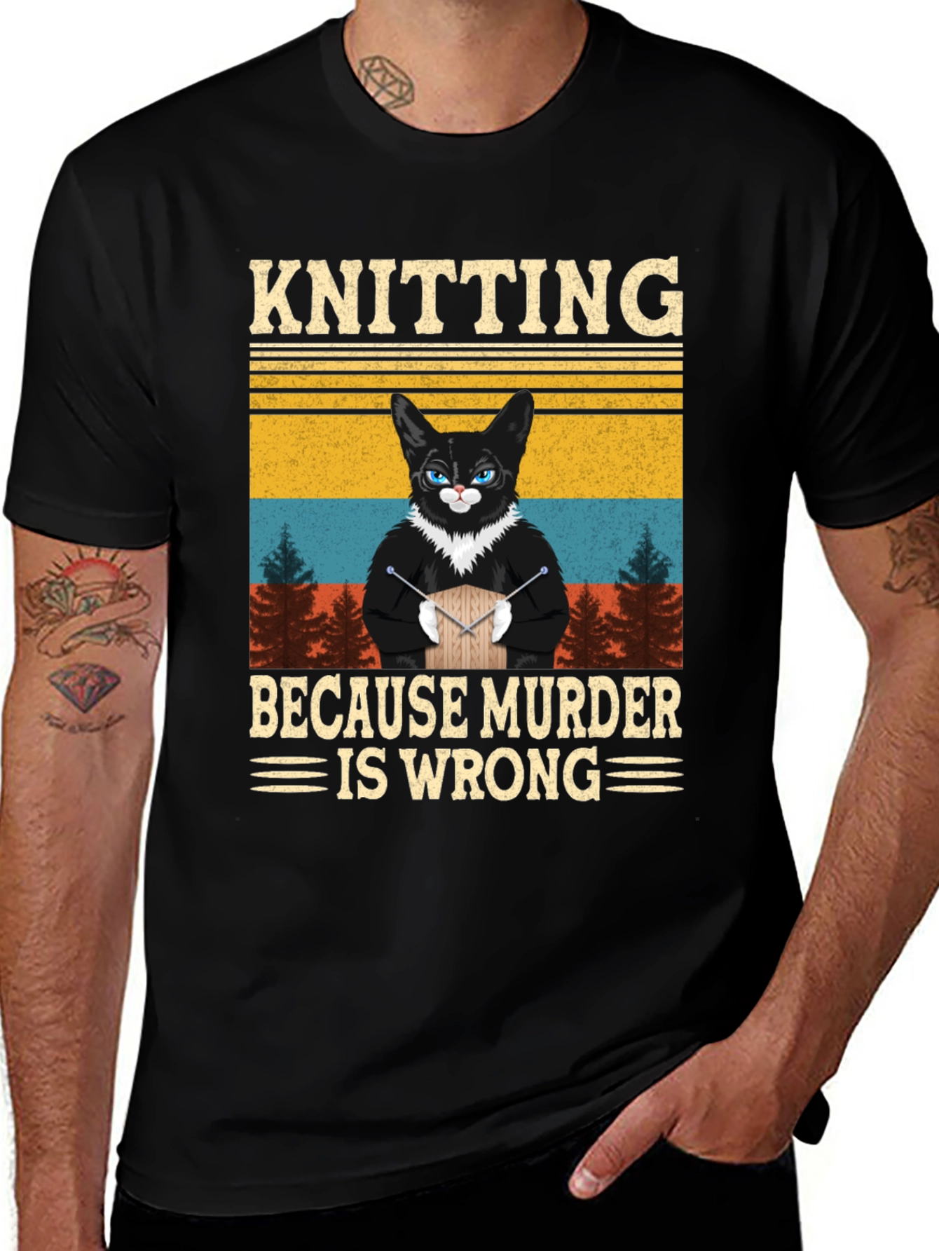 Knitting Because Murder Is Wrong Cat T-Shirt