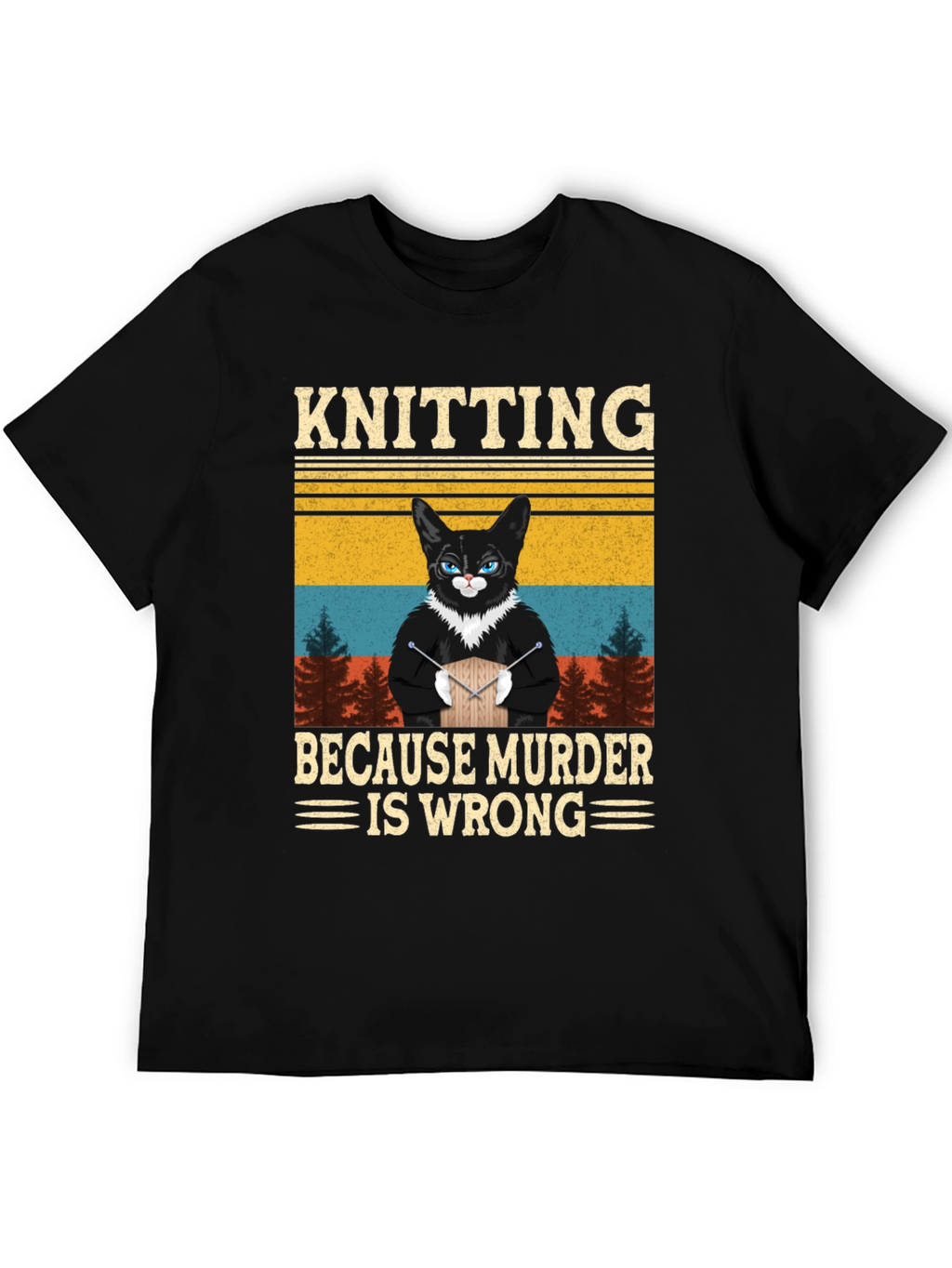 Knitting Because Murder Is Wrong Cat T-Shirt