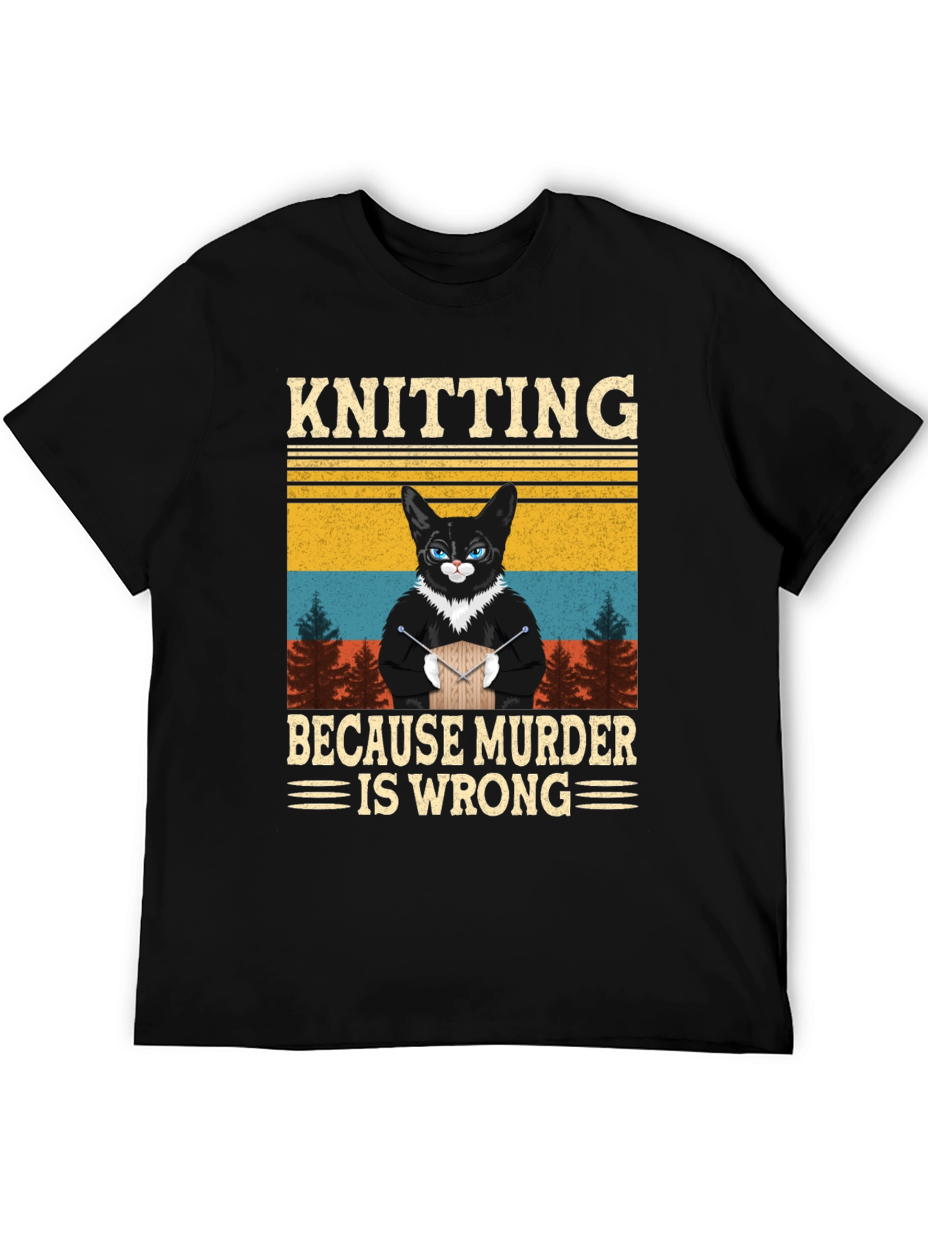Knitting Because Murder Is Wrong Cat T-Shirt