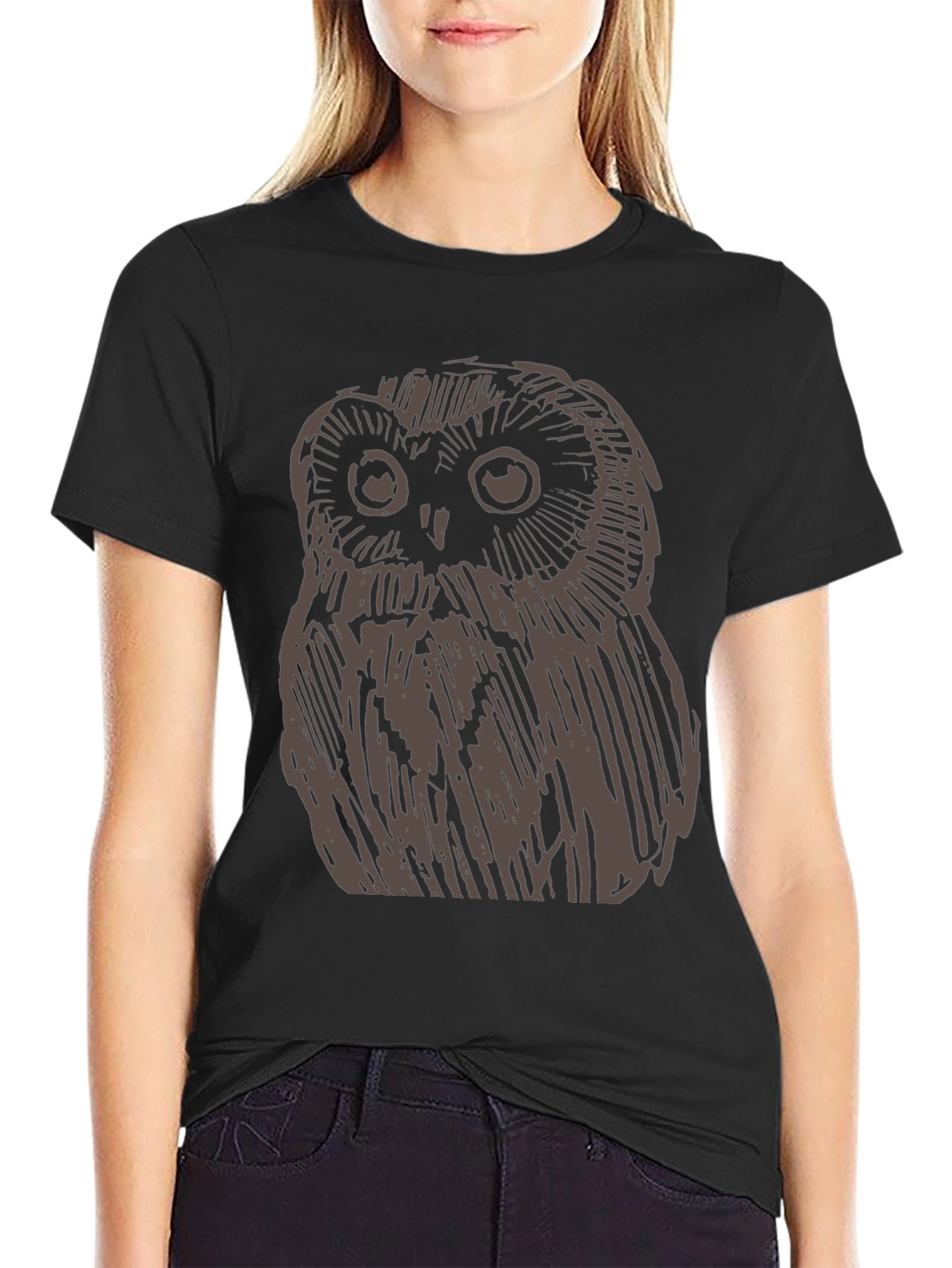 Owl Graphic Print Black Tee