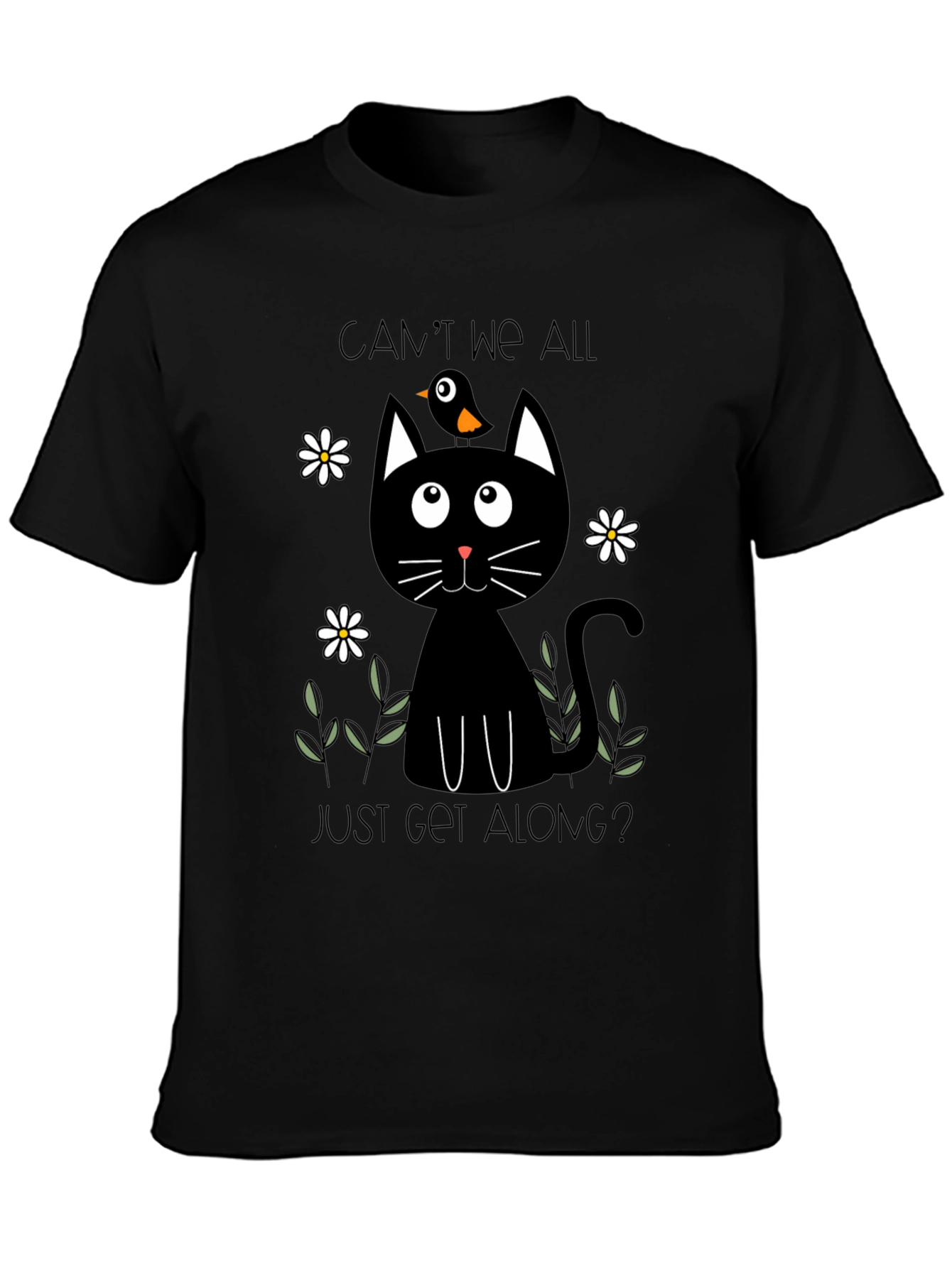 Cant We All Just Get Along? Black Cat T-Shirt