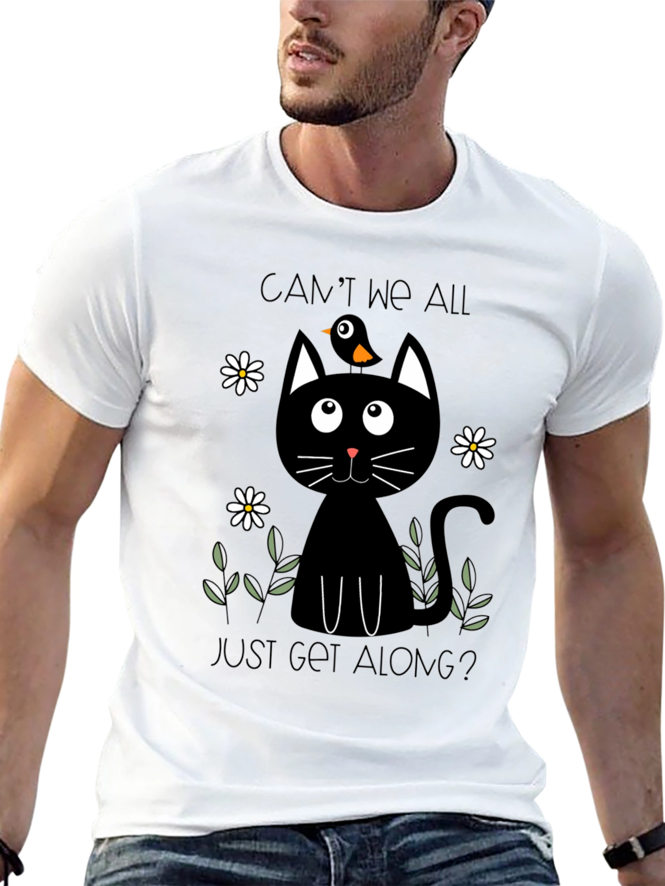 Cant We All Just Get Along? Black Cat T-Shirt