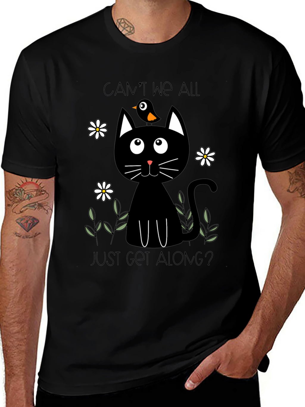 Cant We All Just Get Along? Black Cat T-Shirt