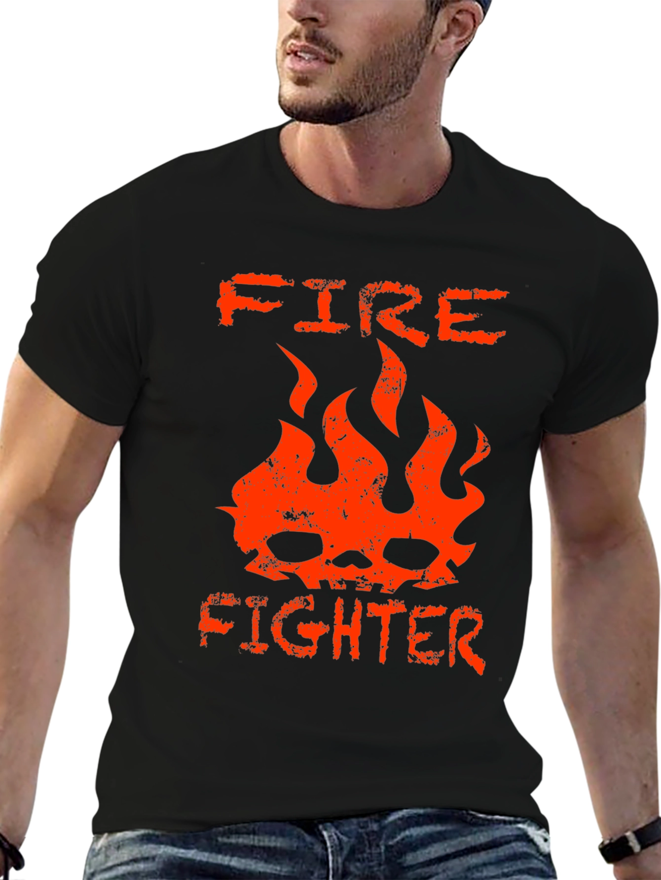 Firefighter Skull Graphic Tee - Bold & Edgy Design