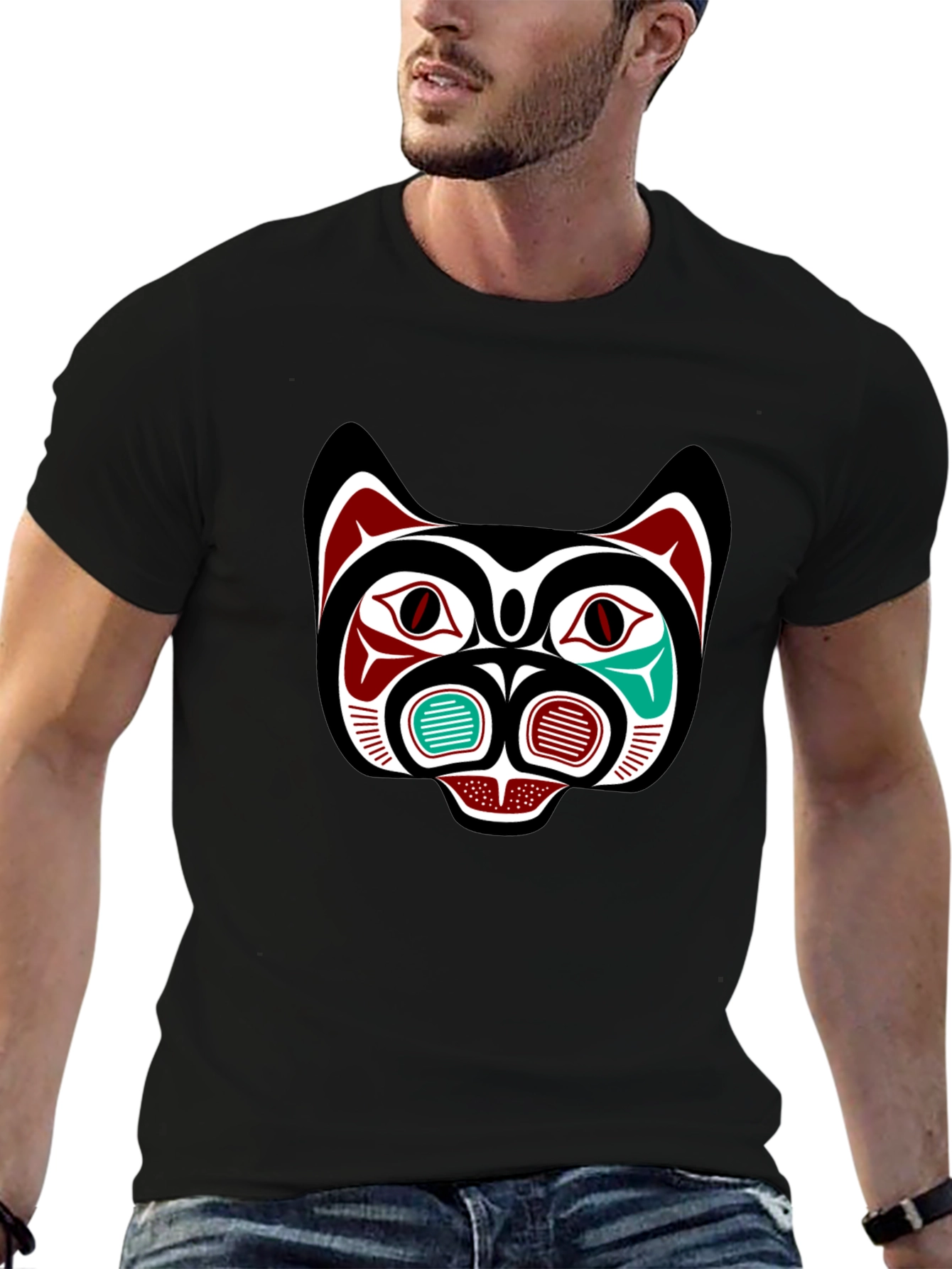 Tribal Bear Face Graphic Tee - Black