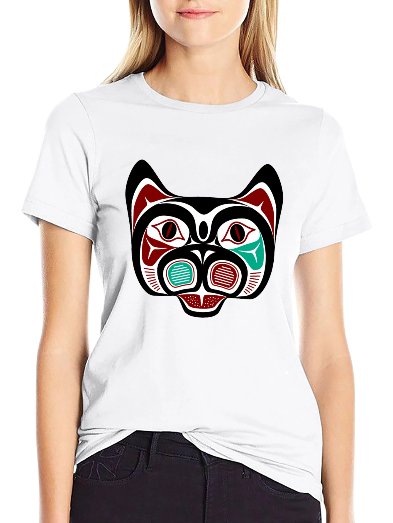Tribal Bear Face Graphic Tee - Black